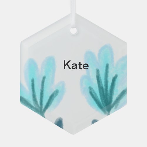 Blue purple t floral watercolor add name text thro glass ornament