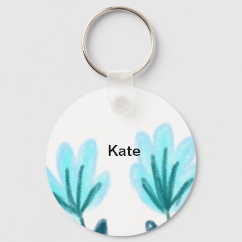 Blue purple t floral watercolor add name text thro keychain