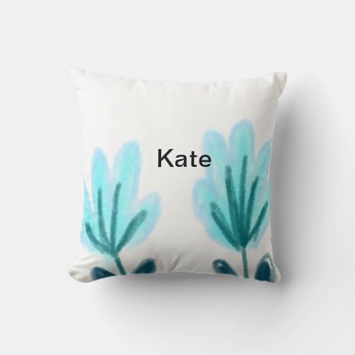 Blue purple t floral watercolor add name text thro throw pillow