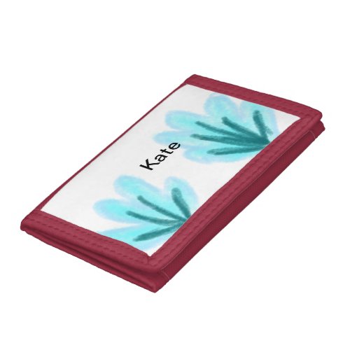 Blue purple t floral watercolor add name text thro trifold wallet