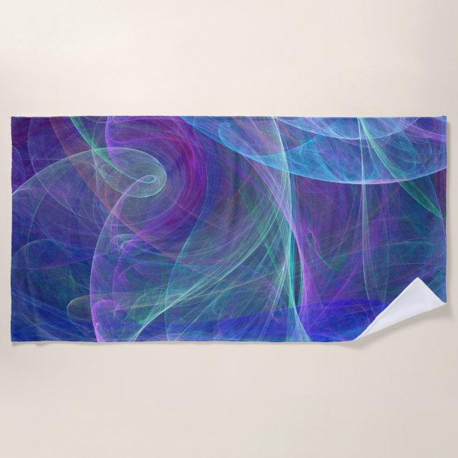 Blue Purple Teal Airy Abstraction Beach Towel (Front)