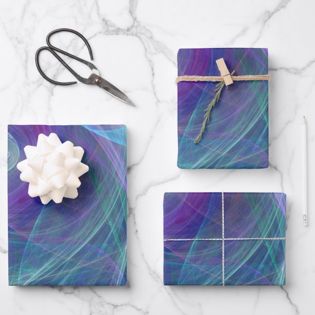 Blue Purple Teal Airy Abstraction Wrapping Paper Sheets (Front)