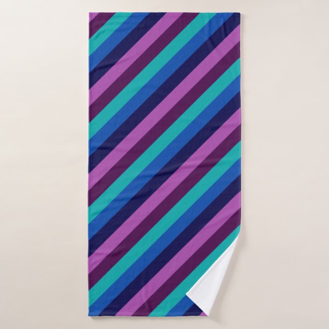 Blue Purple Teal Stripes Bath Towel (Bath Towel)