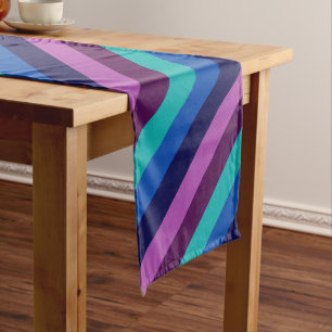 Blue Purple Teal Stripes Large Table Runner