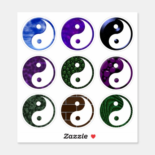 Blue Purple Textured Yin Yang Symbol Set of 9  Sticker