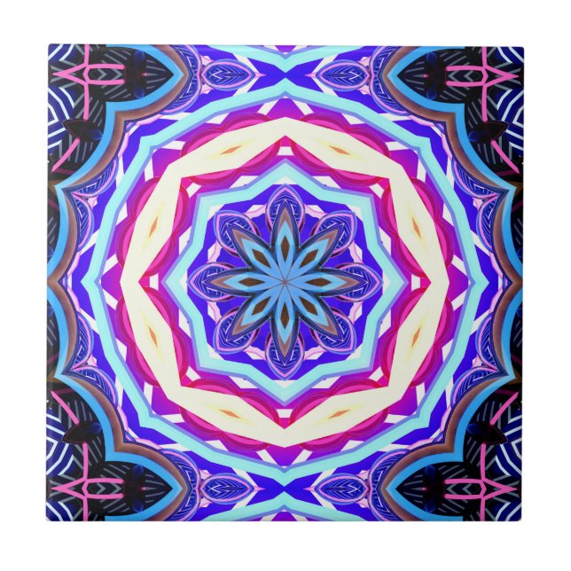 blue/purple tibetan mandala circle ceramic tile (Front)