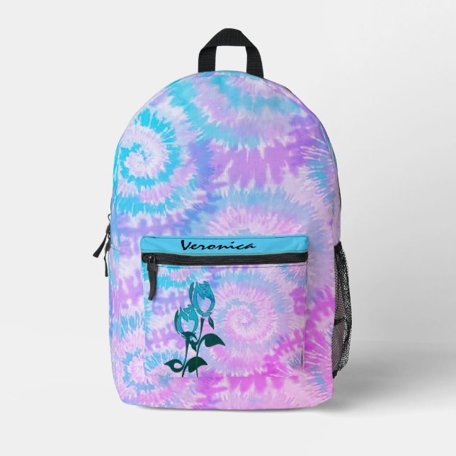 Blue Purple Tie Dye Printed Backpack (Front)