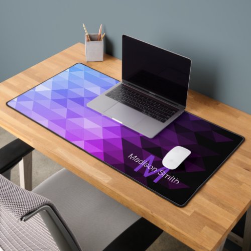 Blue purple triangle geometry pattern Monogram Desk Mat