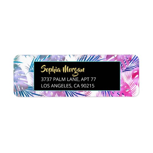 Blue  Purple Tropical Leaves Name  Address Label