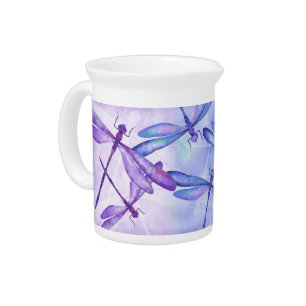 Blue, Purple Turquoise Dragonfly Porcelain Pitcher