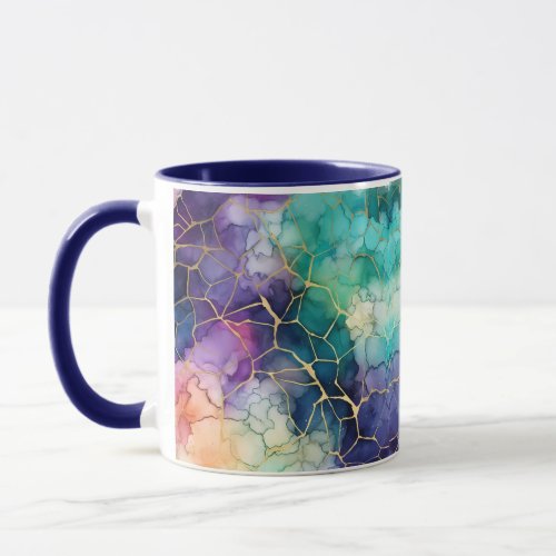 Blue Purple Turquoise Peach Alcohol  Ink Bubbles Mug