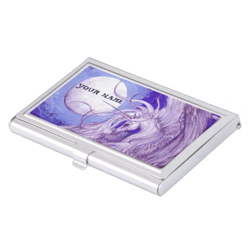 Blue Purple Unicorn Pegasus Pegacorn Lunar Moon Business Card Case