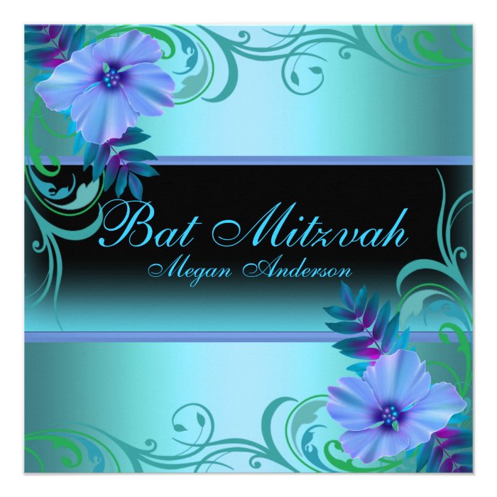 Blue & Purple Vibrant Flower Bat Mitzvah Invite