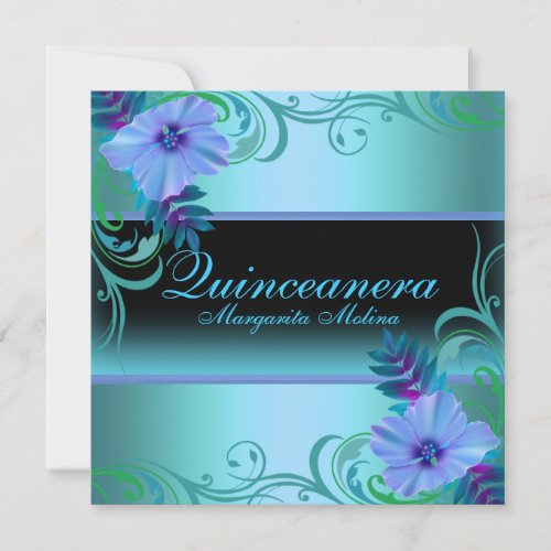 Blue &amp; Purple Vibrant Flower Quinceanera Invite