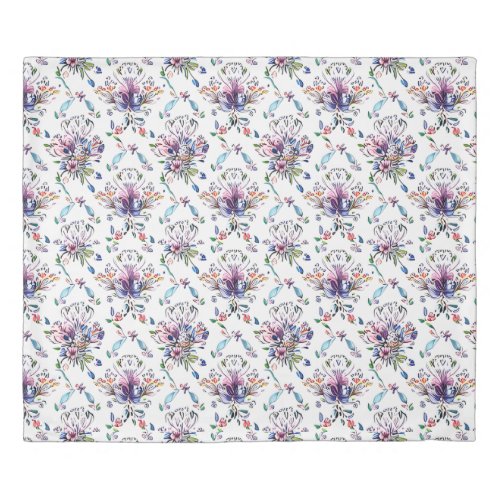 Blue Purple Vintage Floral Pattern Retro Elegance Duvet Cover