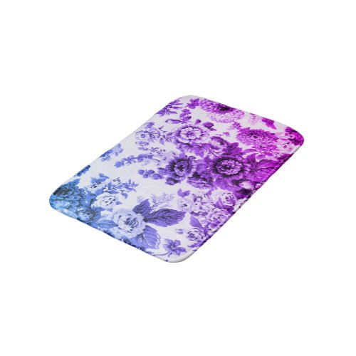 Blue  Purple Vintage Floral Toile No3 Bathroom Mat