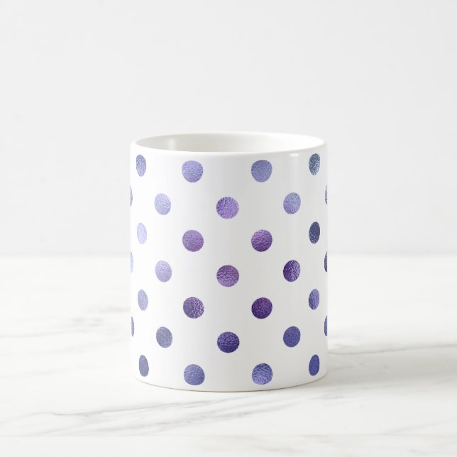 Blue Purple Violet Metallic Faux Foil Polka Dot Coffee Mug (Center)