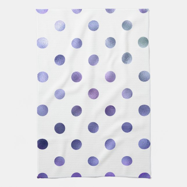 Blue Purple Violet Metallic Faux Foil Polka Dot Towel (Vertical)