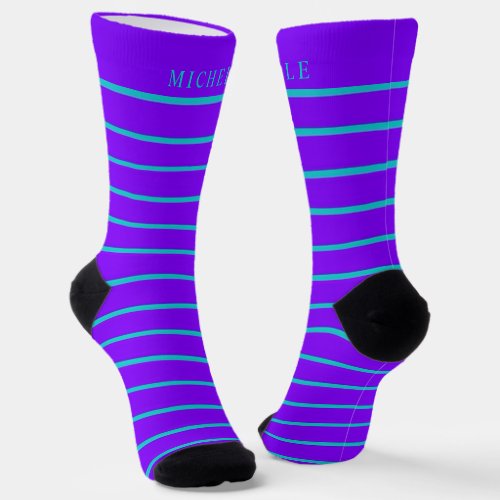 Blue Purple Violet Striped For Custom Name  Socks