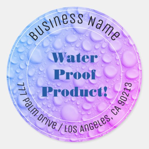 Blue  Purple Water Drops Water Proof DIY Text Classic Round Sticker