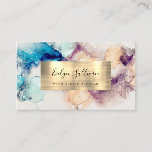 Blue Purple Watercolor and Gold Foil Business Card