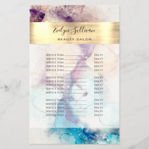 Blue Purple Watercolor and Gold Foil Price List Flyer