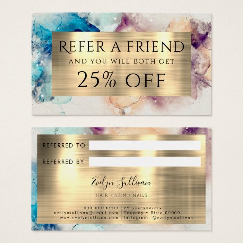 Blue Purple Watercolor and Gold Foil Referral Card