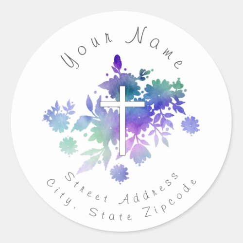 Blue Purple Watercolor Bouquet  Cross Label