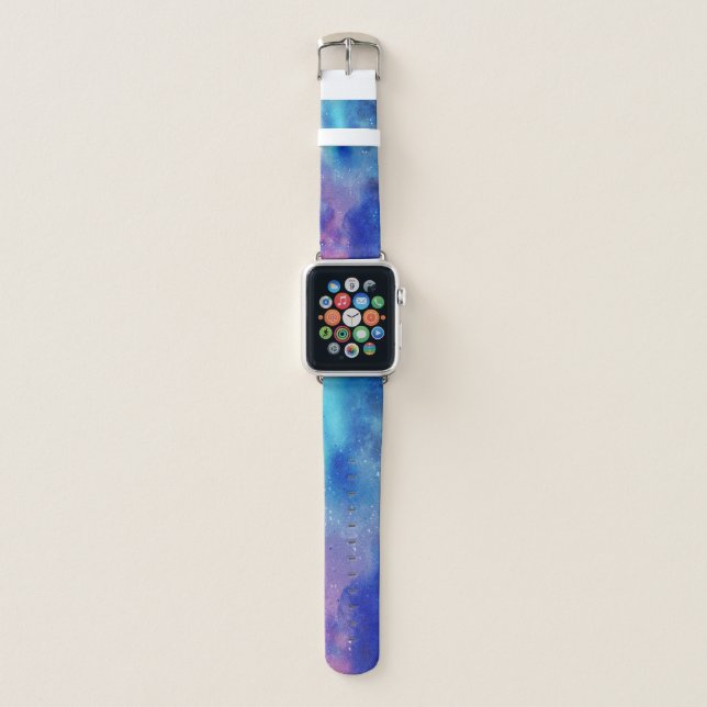 Blue Purple Watercolor Design Apple Watch Band (Front)