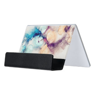 Blue purple watercolor desk business card holder