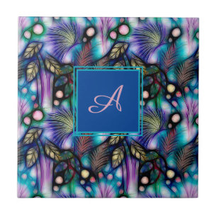 Blue Purple Watercolor Floral Garden Ceramic Tile