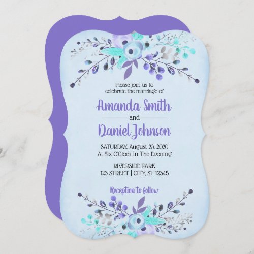 Blue  Purple Watercolor Flowers Roses Invitation