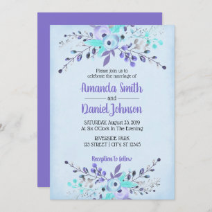 Blue & Purple Watercolor Flowers Roses Invitation