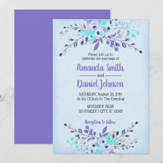 Blue & Purple Watercolor Flowers Roses Invitation