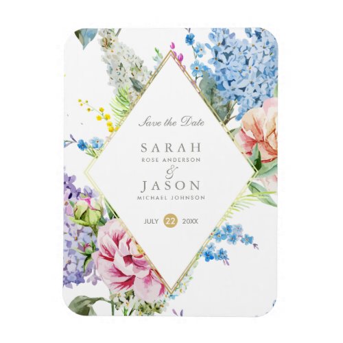 Blue  Purple Watercolor Flowers  Save The Date Magnet