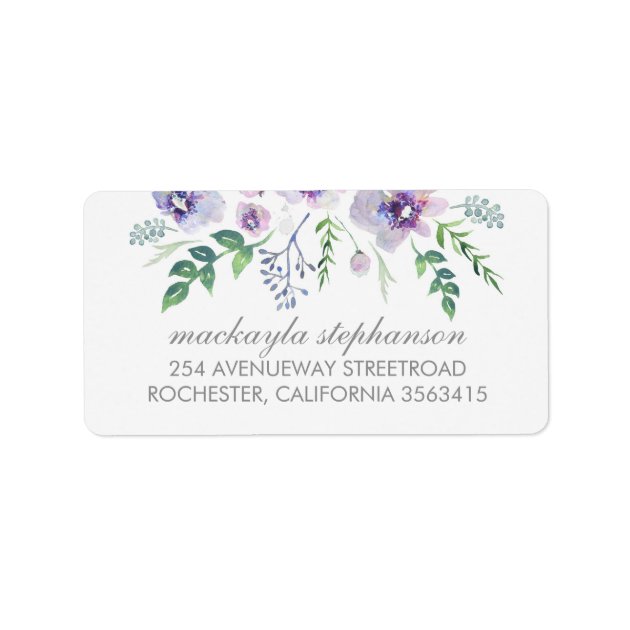 Blue Purple Watercolor Flowers Wedding Label