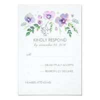 Blue Purple Watercolor Flowers Wedding RSVP Card