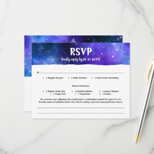 Blue Purple Watercolor Galaxy Bat Bar Mitzvah RSVP Card