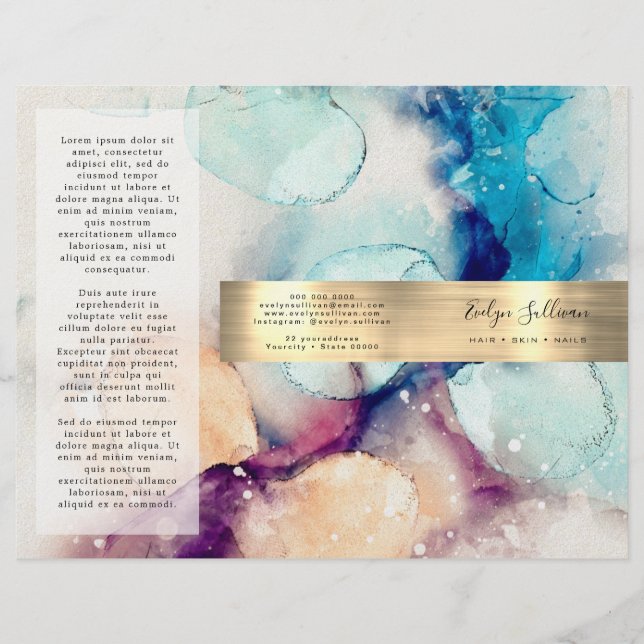 Blue purple watercolor gold foil brochure (Front)