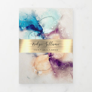 Blue Purple Watercolor Gold Foil Trifold Brochure