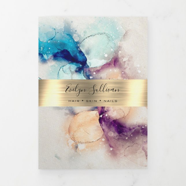 Blue Purple Watercolor Gold Foil Trifold Brochure (Cover)