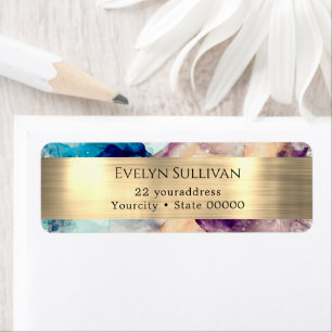 Blue purple watercolor gold Return Address Label