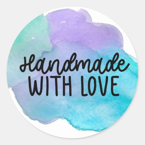 Blue purple watercolor handmade with love Sticker