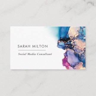 Blue Purple watercolor ink business card