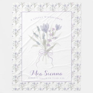 Blue Purple Watercolor Little Wildflower Name Baby Fleece Blanket