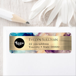 Blue purple watercolor Logo return address Label