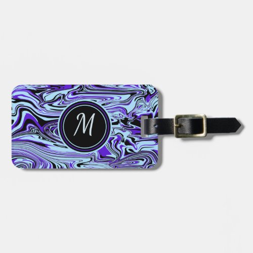 Blue Purple Watercolor Modern Trendy Monogram Luggage Tag