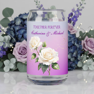 Blue Purple Watercolor Ombre Roses Spring Wedding Can Glass