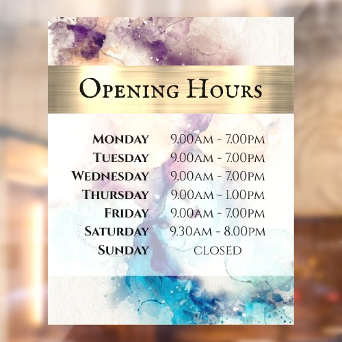 Blue Purple Watercolor Opening Hours Window Cling