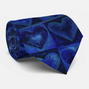 Blue Purple Watercolor Painted Heart Hearts Tie
